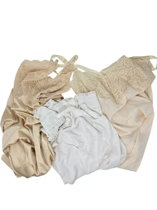 Vintage Lace Trim Slip Chemise Bundle White Cream Size 34-38