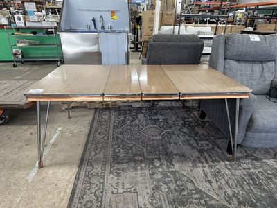 Retro Dining Table with 2 Leaves, Metal Trim & Hairpin Legs