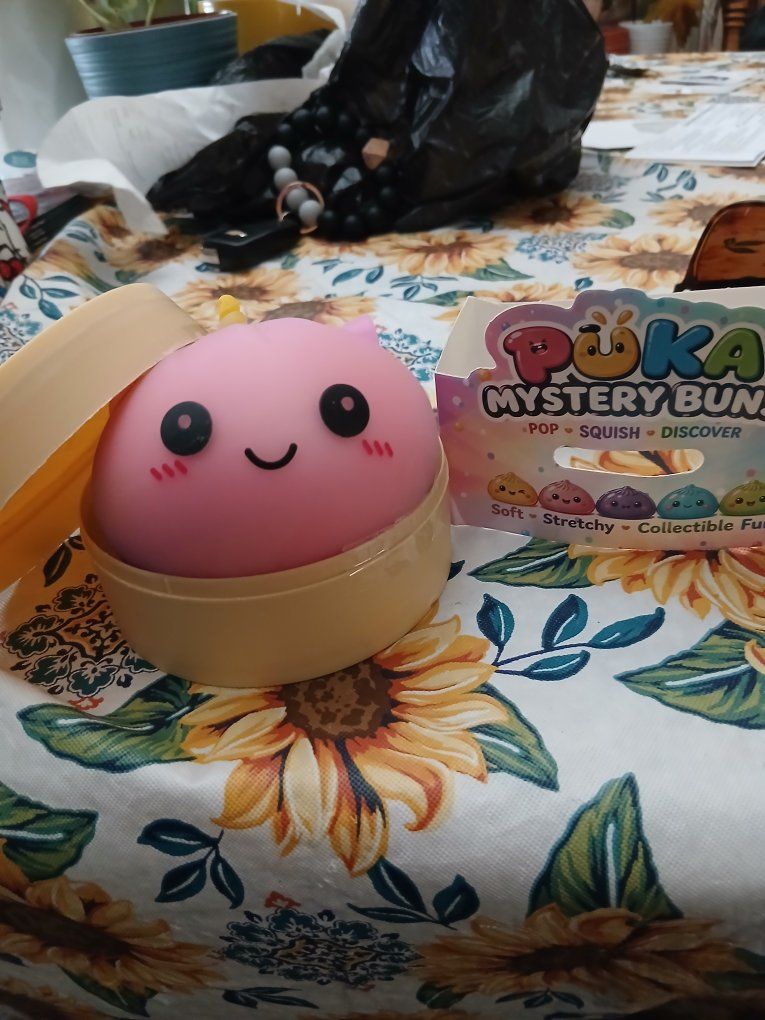 Puka Mystery Buns Pink Unicorn Squishy Toy with Container and Packaging