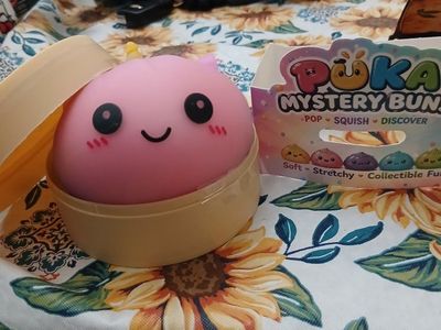 Puka Mystery Buns Pink Unicorn Squishy Toy with Container and Packaging