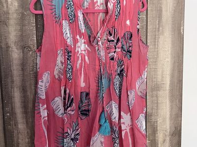 Pink Cotton Tropical Print Sleeveless Tunic Top with Tassels