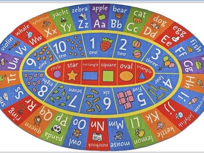 New Children's Educational Alphabet, Numbers & Shapes Oval Play Rug 8x10