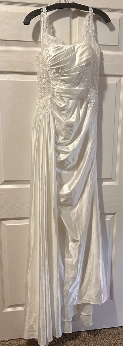 Elegant White Embellished Wedding Dress - Size Medium (10)
