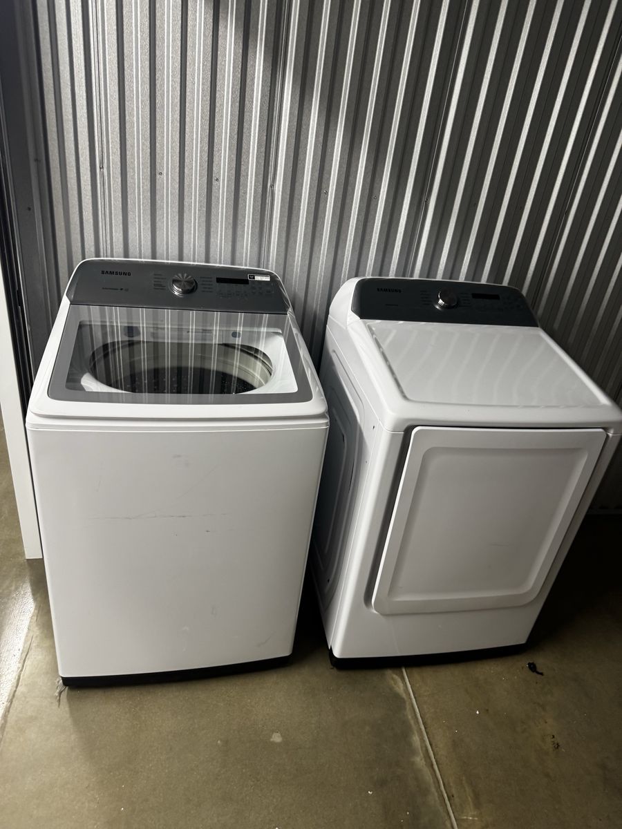 Samsung White Top Load Washer & Dryer Set - Active WaterJet, Self Clean