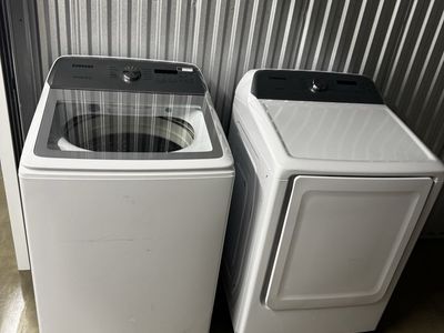 Samsung White Top Load Washer & Dryer Set - Active WaterJet, Self Clean
