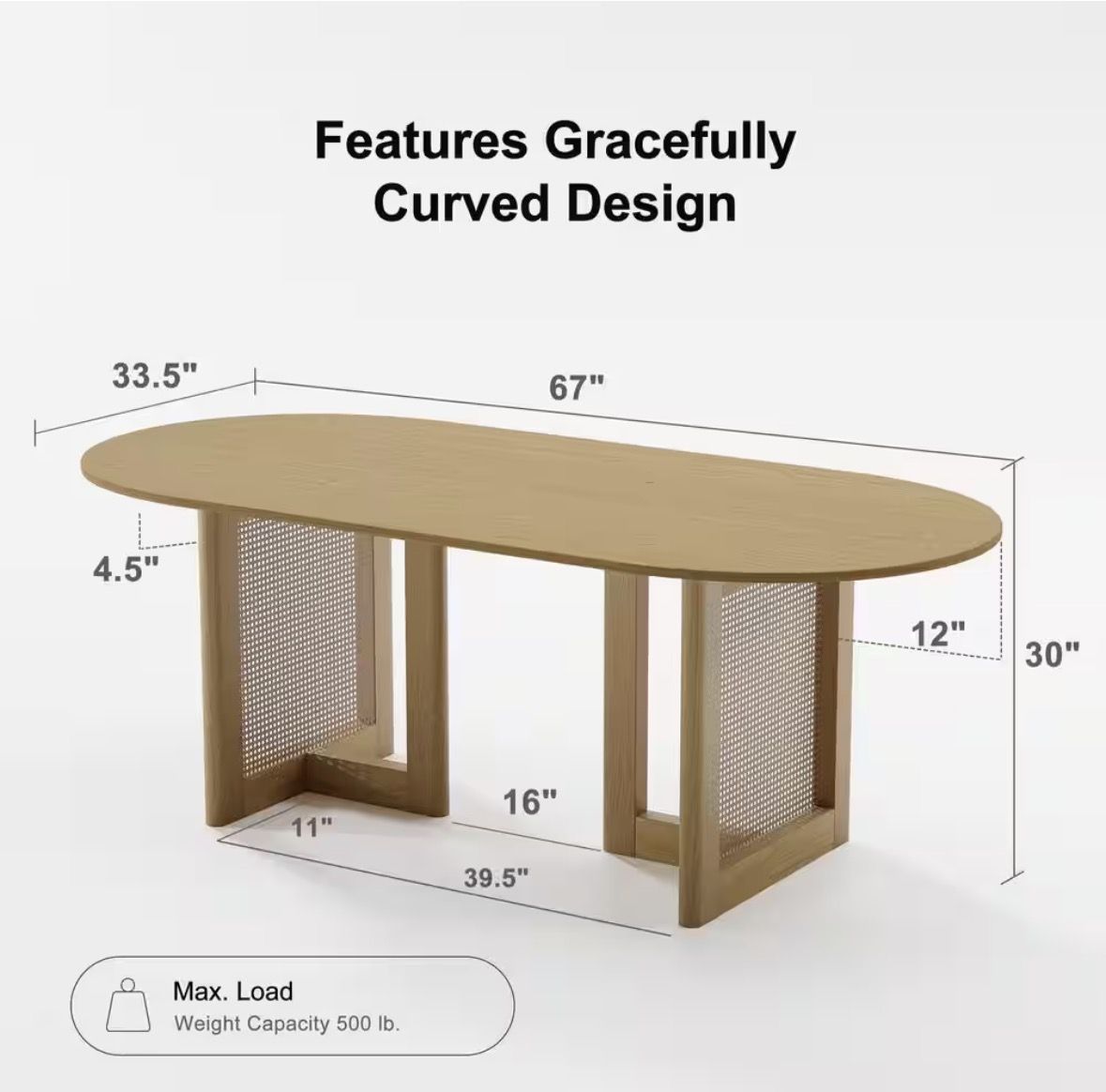 Curved Design Dining Table - Oak Finish