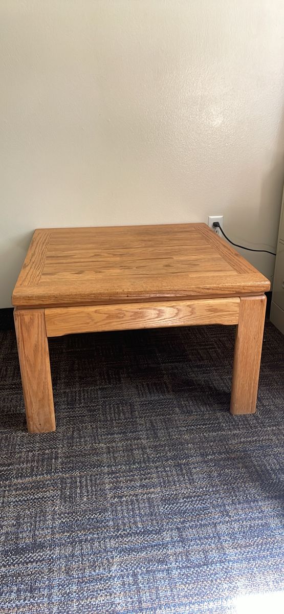 Solid Wood Square Coffee Table - Natural Oak Finish - Sturdy Living Room Furniture
