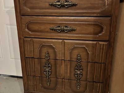 Tall 5-Drawer DRESSER with Large Brass Handles Medium-Dark New