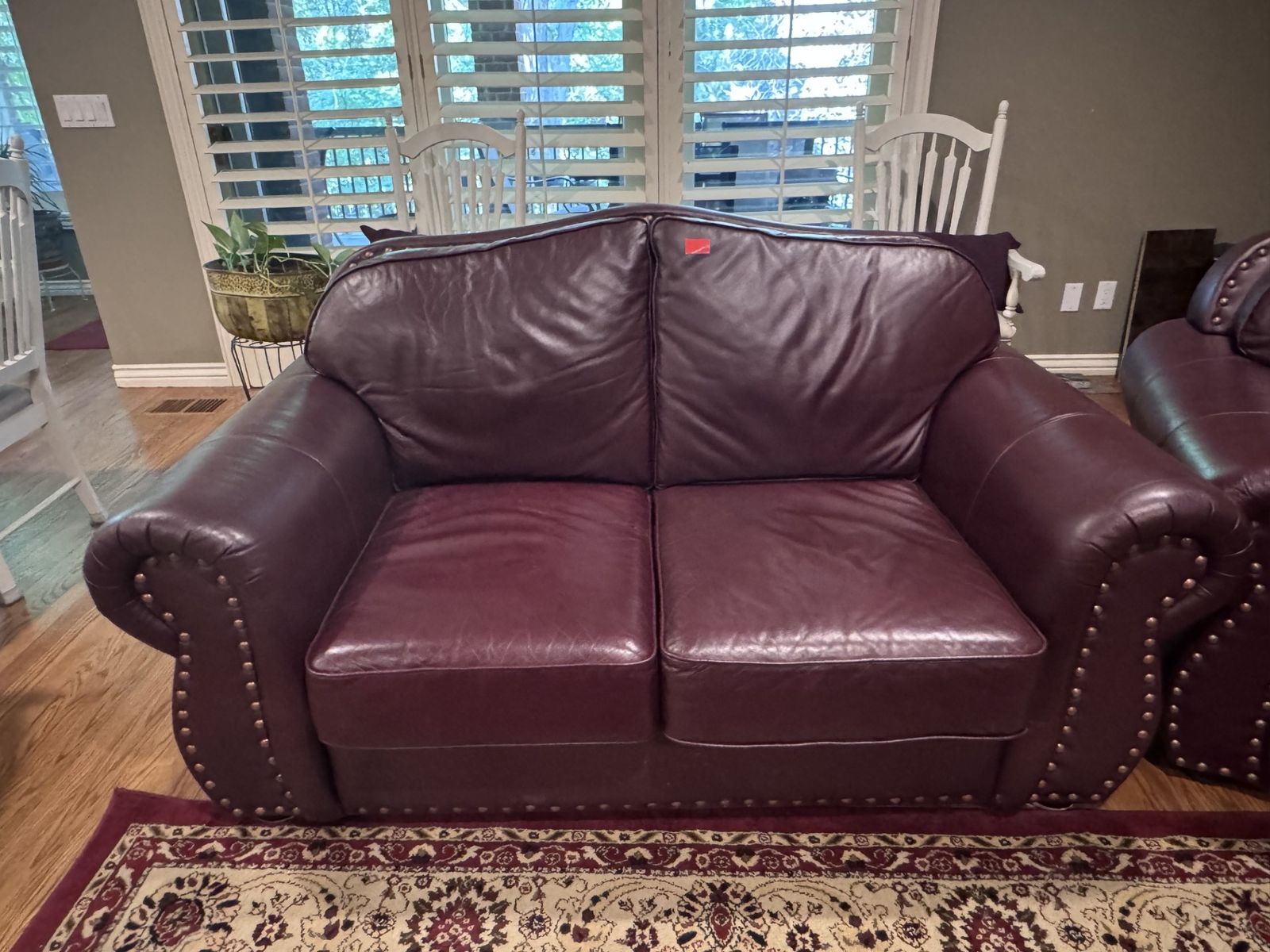 3-Piece Burgundy Leather Living Room Furniture Set (Sofa, Loveseat, Armchair)