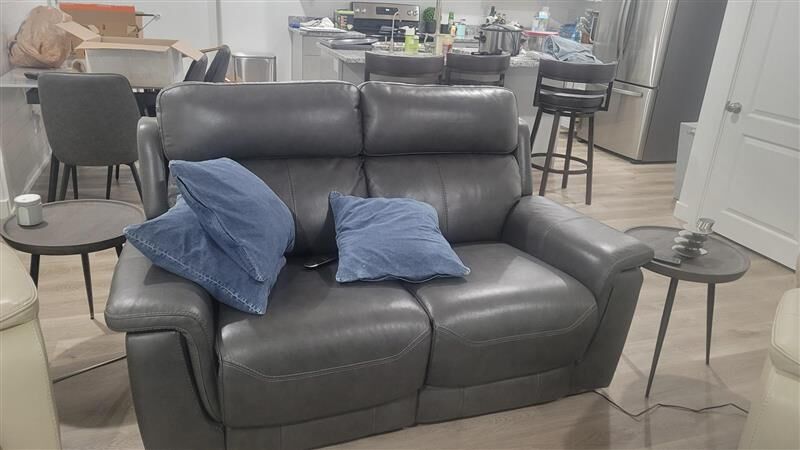 Leather power reclining loveseat and chairs