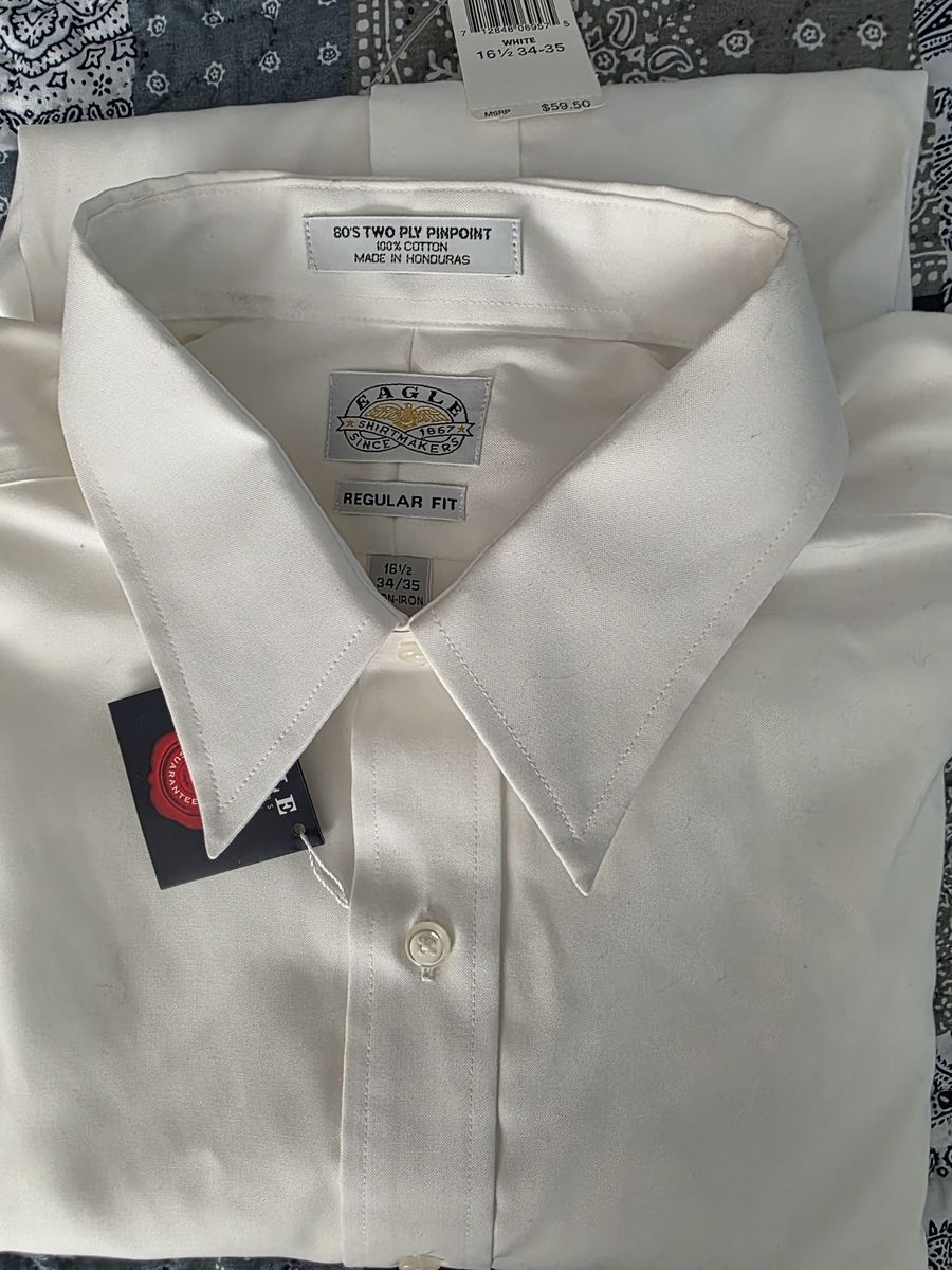 Eagle Shirtmakers 80's Two Ply Pinpoint Cotton Dress Shirt 16 1/2 34-35