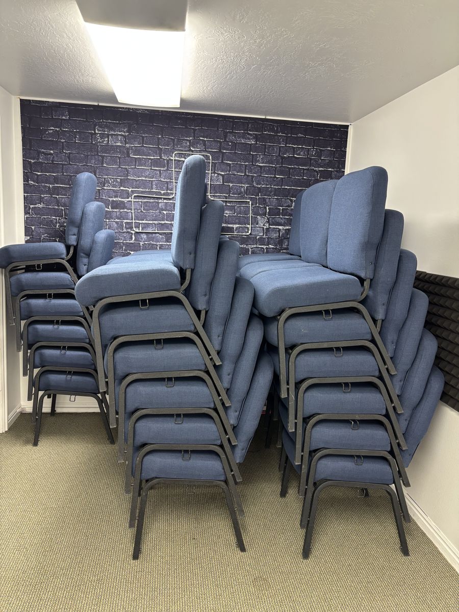 78 Commercial Blue Stacking Chairs / Church Chairs - Great Condition!