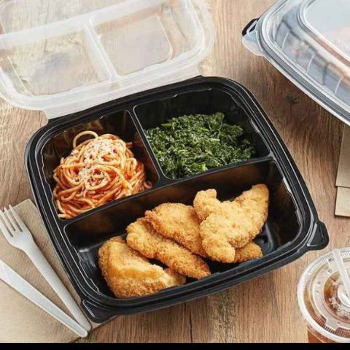 Choice 9" x 9" x 3" Microwaveable 3-Compartment Bl