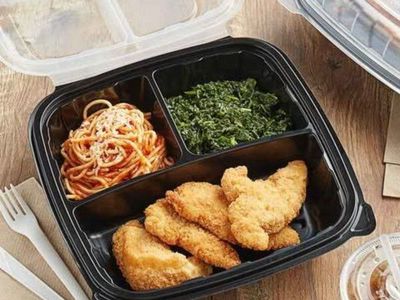 Choice 9" x 9" x 3" Microwaveable 3-Compartment Bl