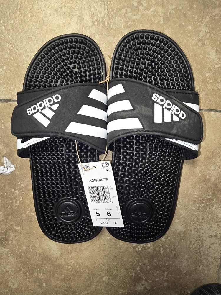 Adidas Adissage Slides Sandals Men's Black/White Size 5 Adjustable Strap