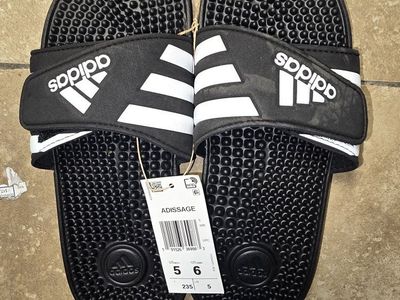 Adidas Adissage Slides Sandals Men's Black/White Size 5 Adjustable Strap