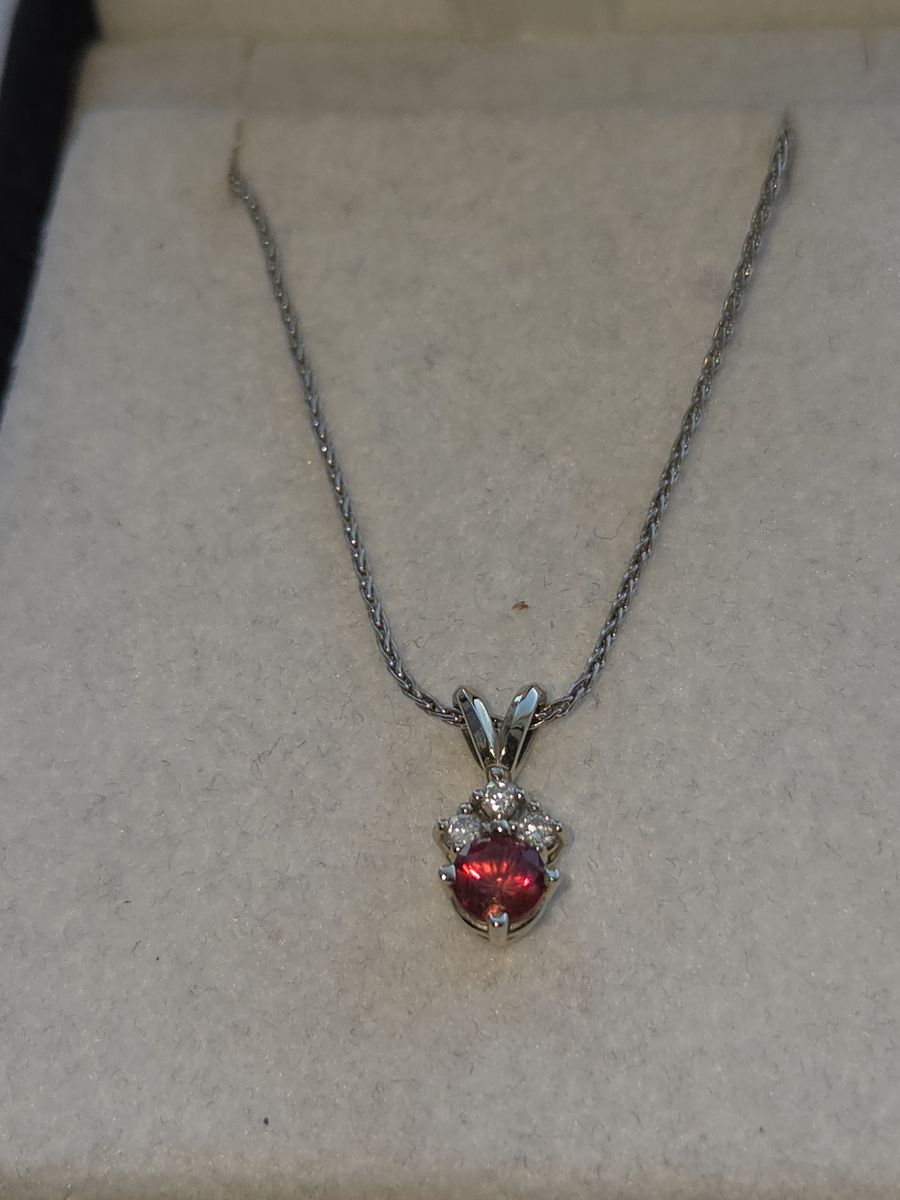 Possible Red Beryl and diamond pendant