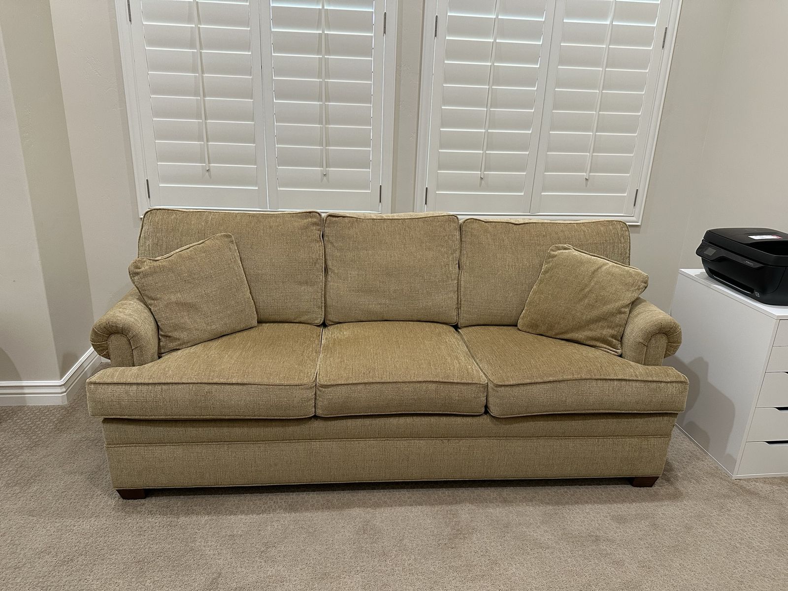 Comfortable 3-Seater Sofa Couch - Beige/Tan Fabric, Excellent Condition