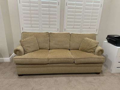 Comfortable 3-Seater Sofa Couch - Beige/Tan Fabric, Excellent Condition