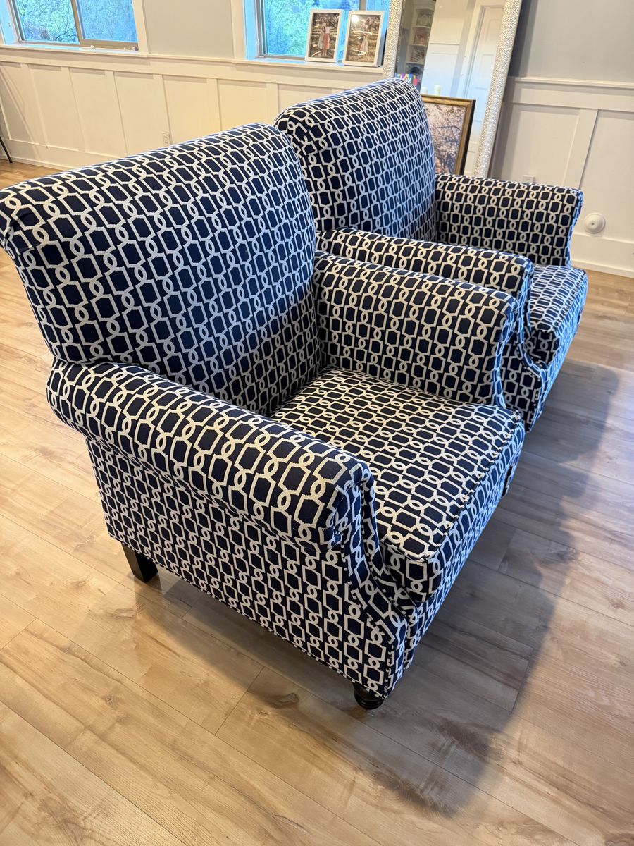 2 Navy and White Armchairs