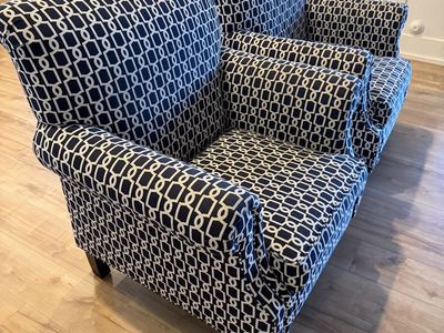 2 Navy and White Armchairs