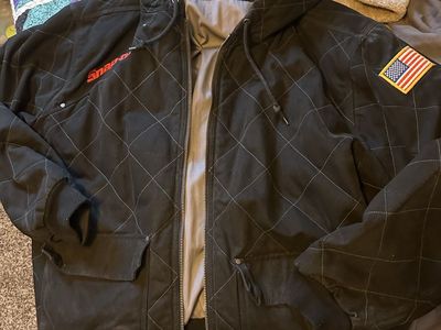 Snap-on Black Quilted Hooded Work Jacket Size XXL with US Flag Patches