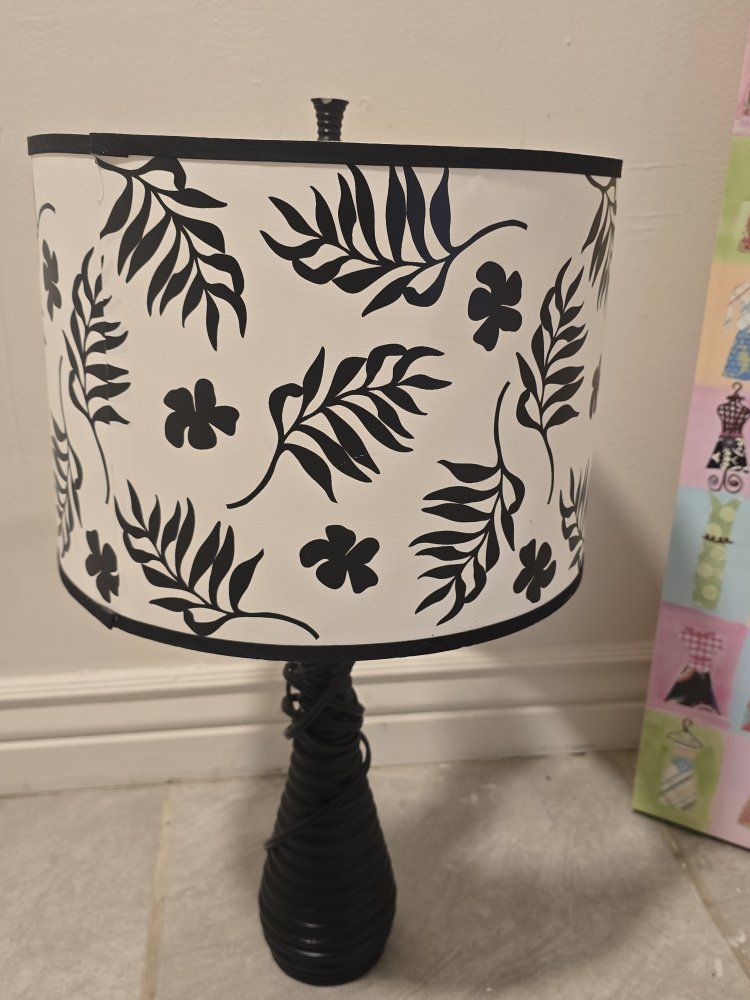 Black & White Tropical Leaf Table Lamp with Clear Faceted Crystal Accent  silver lamp