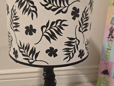 Black & White Tropical Leaf Table Lamp with Clear Faceted Crystal Accent silver lamp