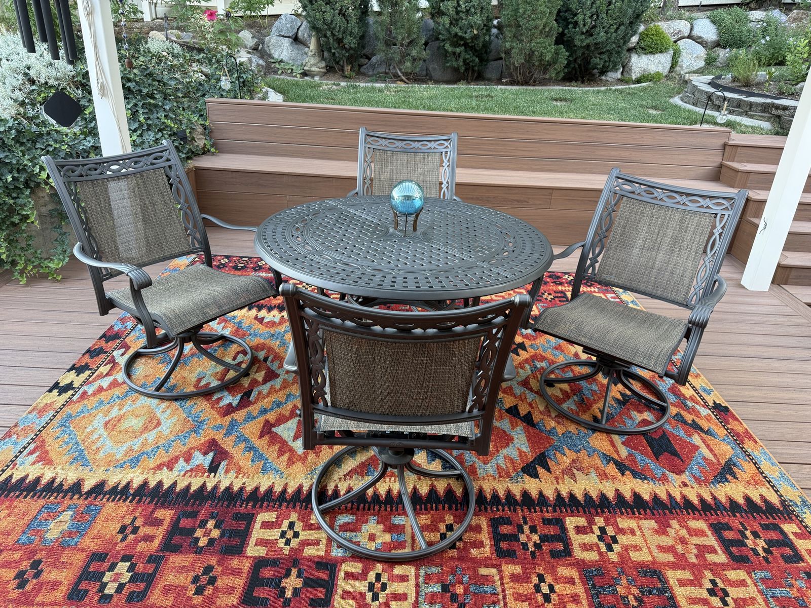 Beautiful 5-Piece Outdoor Patio Dining Set - 48” Round Metal Table with 4 Swivel Sling Chairs”