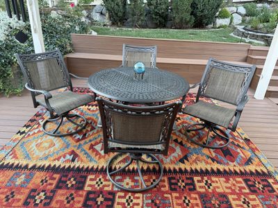 Beautiful 5-Piece Outdoor Patio Dining Set - 48” Round Metal Table with 4 Swivel Sling Chairs”