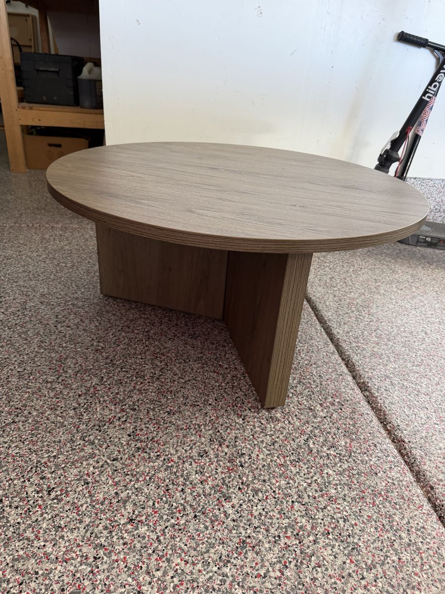 Modern Round Wood Grain Coffee Table with Sturdy Panel Base