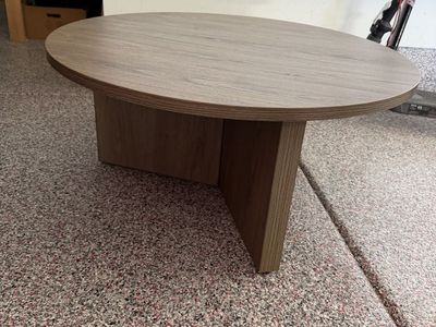 Modern Round Wood Grain Coffee Table with Sturdy Panel Base