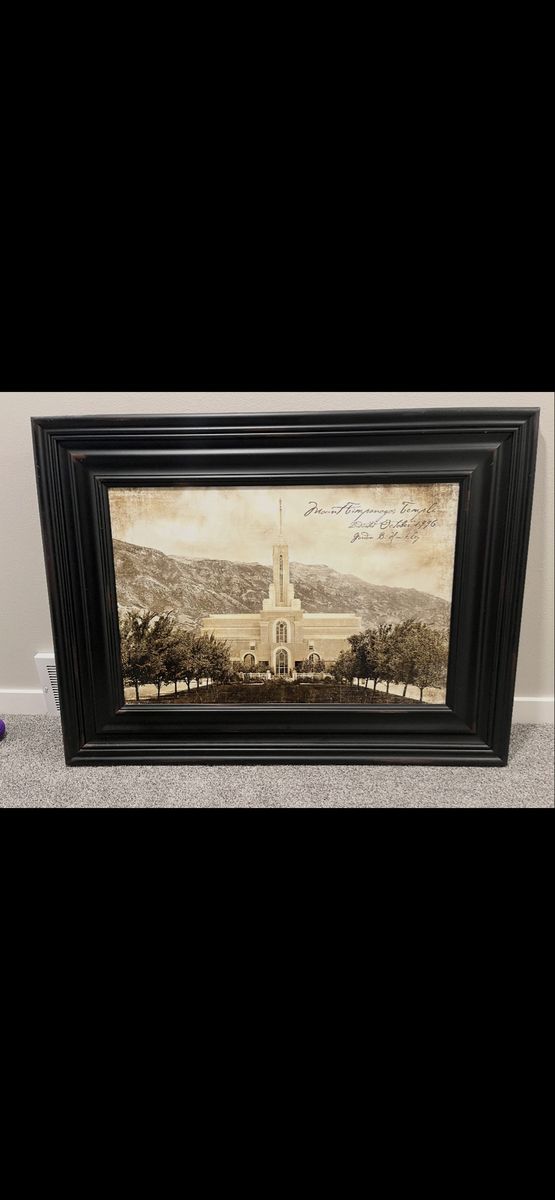 Mount Timpanogos Temple Framed Art Print by J. Kirk Richards, Sepia Tone, 32"x22"