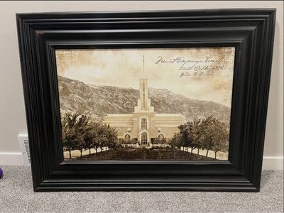 Mount Timpanogos Temple Framed Art Print by J. Kirk Richards, Sepia Tone, 32"x22"