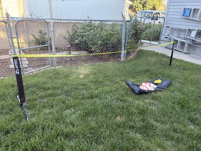 Zume Games Portable Badminton/Pickleball Set - Net, 2 Paddles & 2 Balls - Great for Backyard Fun