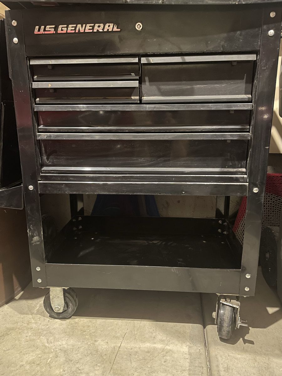 US General Black Rolling Tool Cart with Drawers and Bottom Shelf