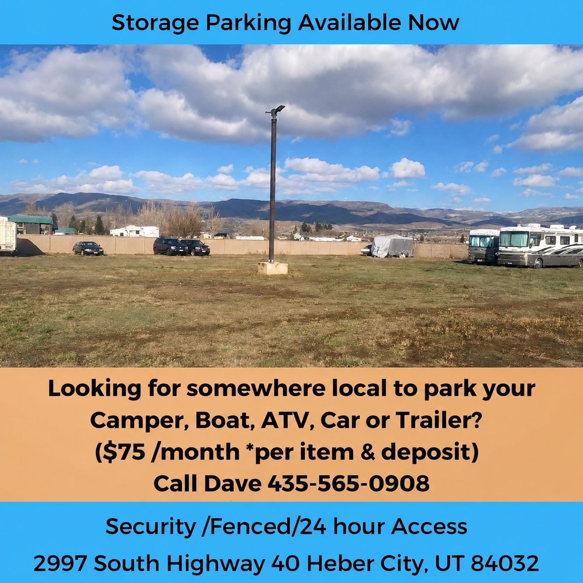 Storage space available now in Heber City