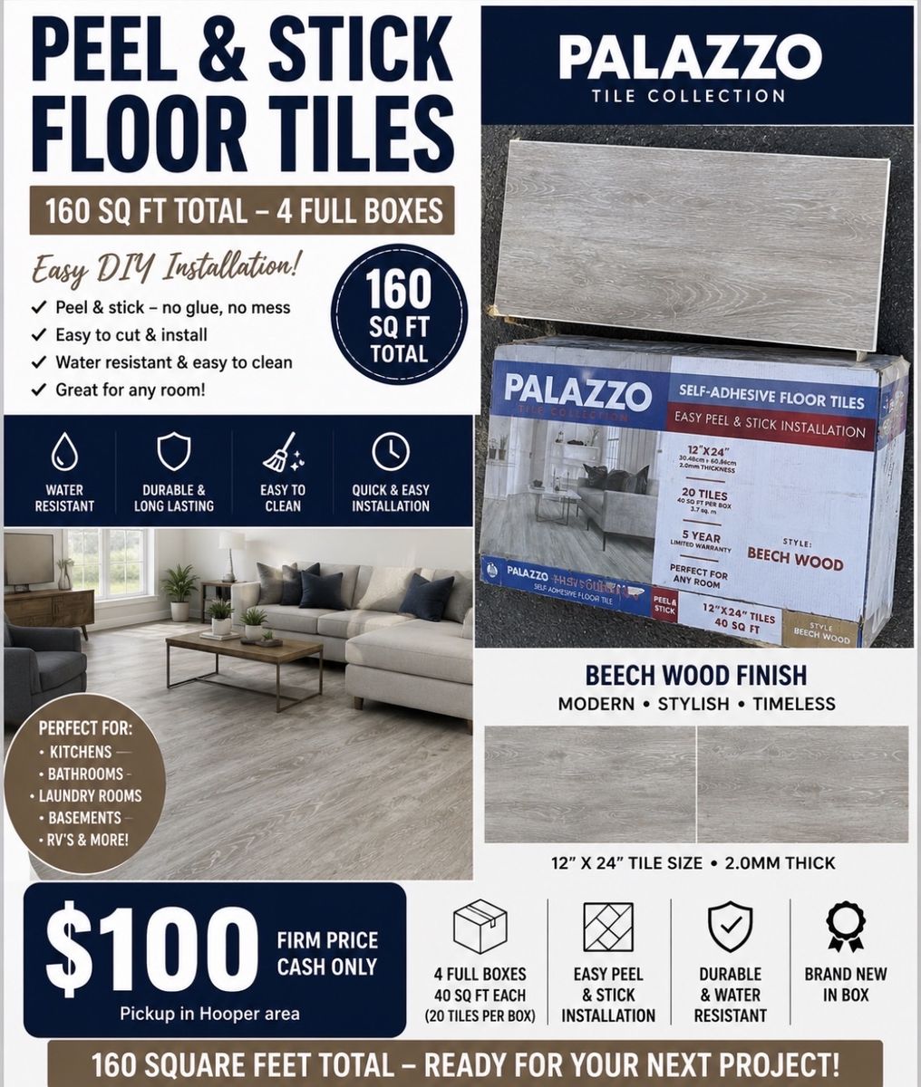 Palazzo Beech Wood 12"x24" Peel & Stick Floor Tiles - 160 sq ft, 2.0mm Thick, Water Resistant