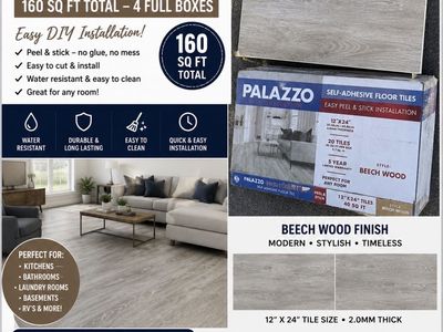 Palazzo Beech Wood 12"x24" Peel & Stick Floor Tiles - 160 sq ft, 2.0mm Thick, Water Resistant