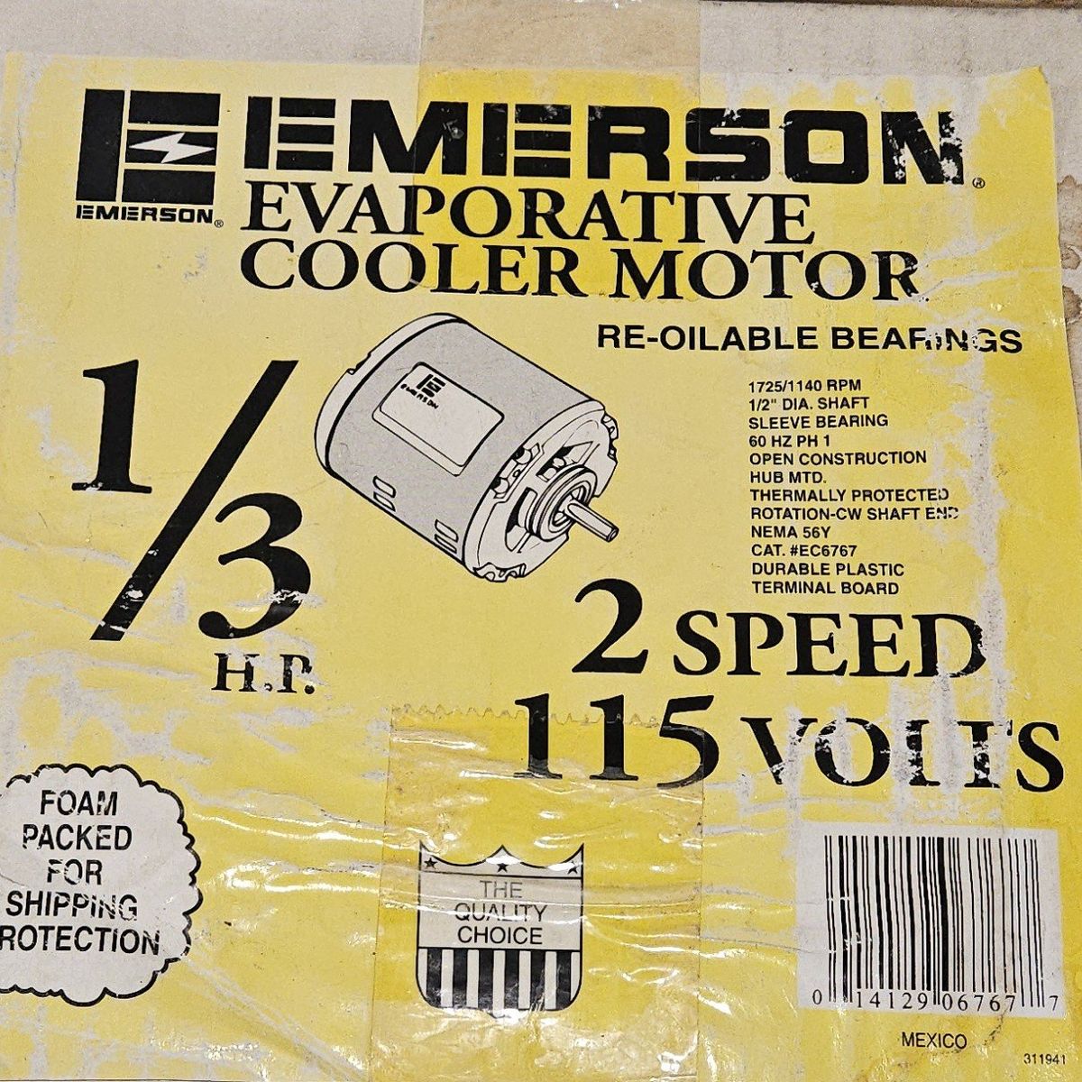 New Swamp Cooler Motor 1/3 HP, 2 Speed 115V