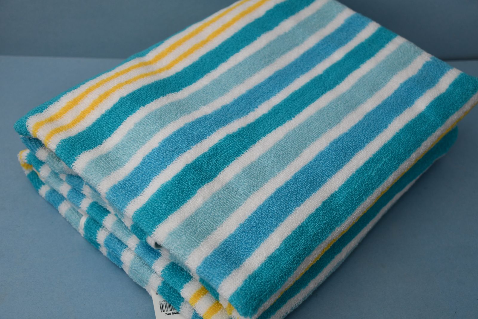 2 NWT BEACH & BATH TOWELS ~ SCUBA BLUE & YELLOW STRIPE ~ 30" x 54" ~ BOTH FOR $5