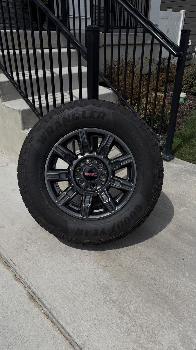 GMC Sierra 1500 AT4x Rims and Tires 275/65R18 Goodyear Wrangler Territory