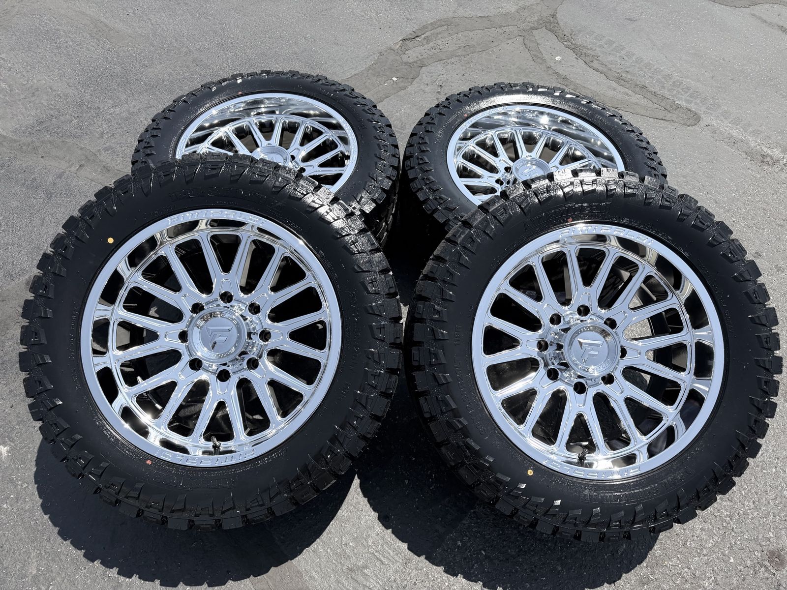New Chrome 8x180 Fittipaldi FA18 33x12.50r20 Ameritred RT Load F Chevy Silverado 2500 3500 GMC Sierra wheels and tires 8 lug 