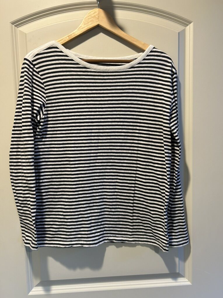 Black White Stripe Boat Neck Long Sleeve Shirt