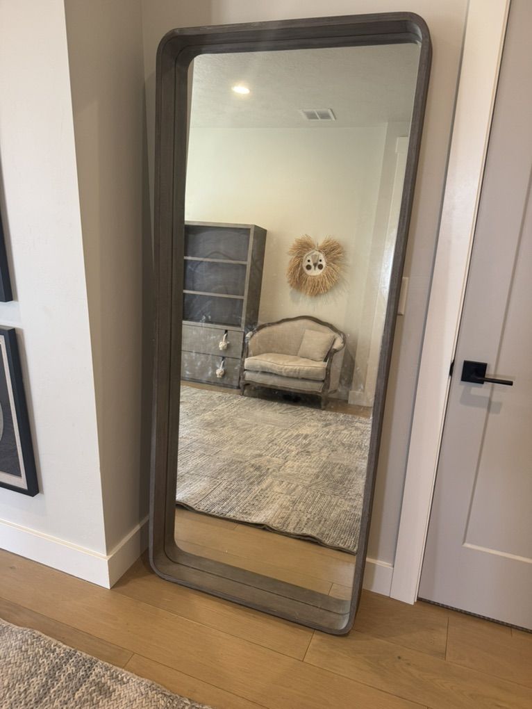 RH Wood Shadow-Box Leaner Mirror