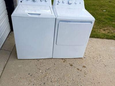GE White Washer and Dryer Set - Top Load Washer, Electric Dryer