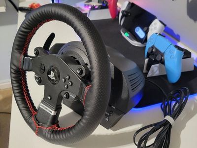 Thrustmaster T150 racing sim wheel with desk mount