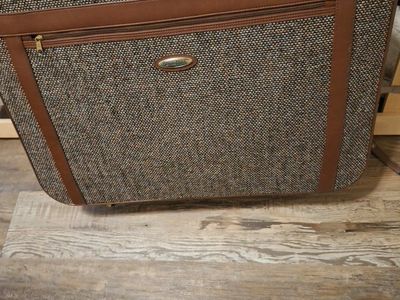 Samsonite Vintage Brown Tweed Garment Bag Carry-On Luggage Suitcase with Hanger Hook