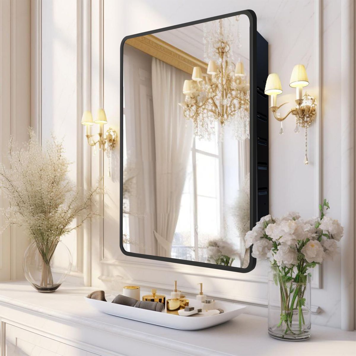 New Bathroom Medicine Cabinet with Mirror, 20x30 inch Metal Black Recessed