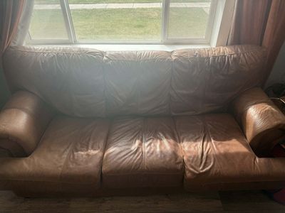 Brown Leather Couch – Heavy, Comfortable – $50 OBO (Must Go)
